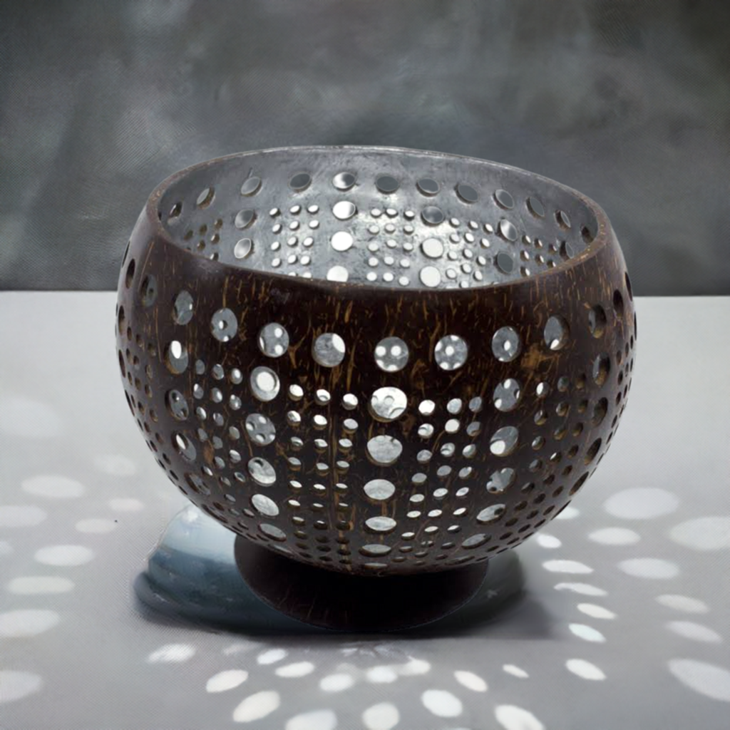 Dekorlicht “Bali” aus Kokosnuss. Design Silber