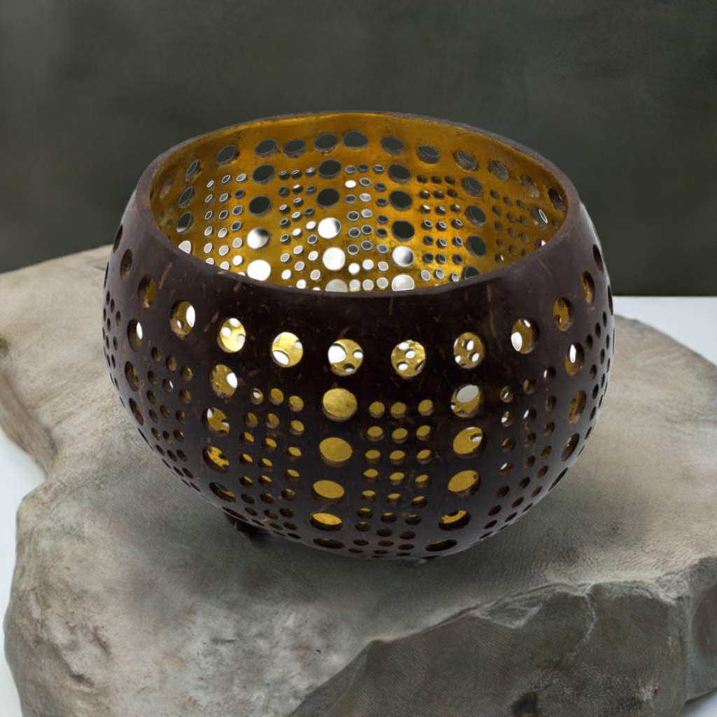 Dekorlicht “Bali” aus Kokosnuss. Design Gold
